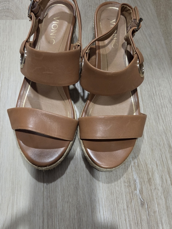 Vionic Shoes - Vionic Brown Leather Platform Slingback Sandals